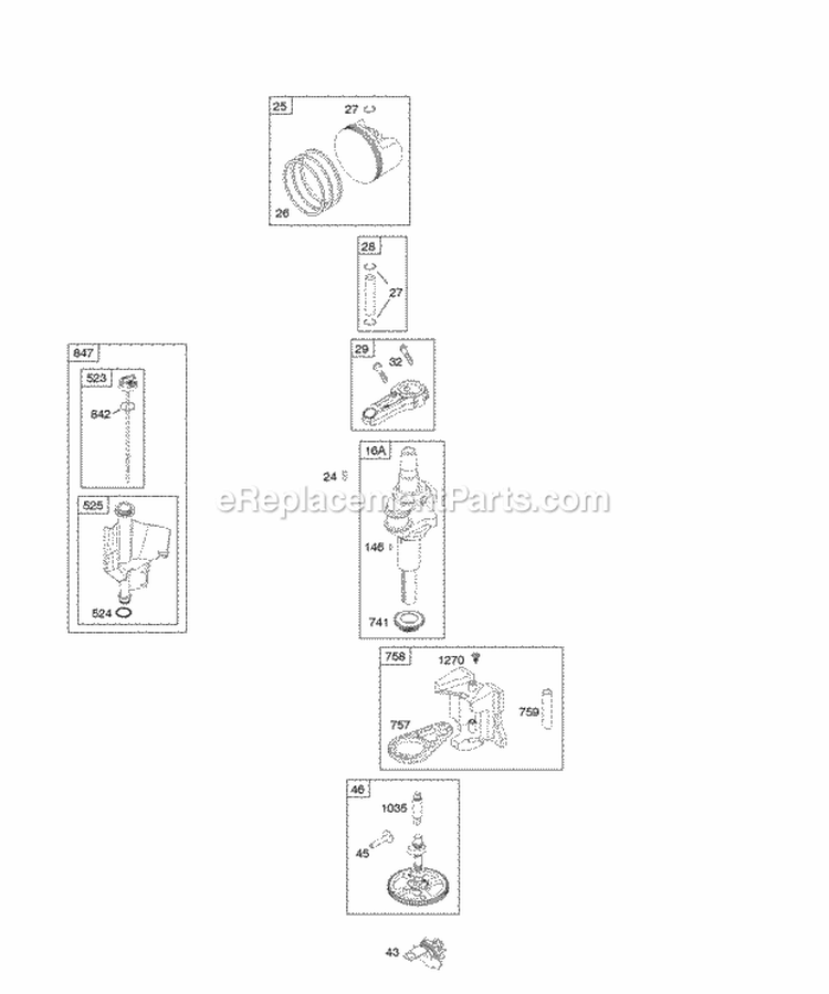 Camshaft Crankshaft Lubrication Piston Rings Connecting Rod Diagram and Parts List for 216977-0116-E1  Briggs and Stratton Engine